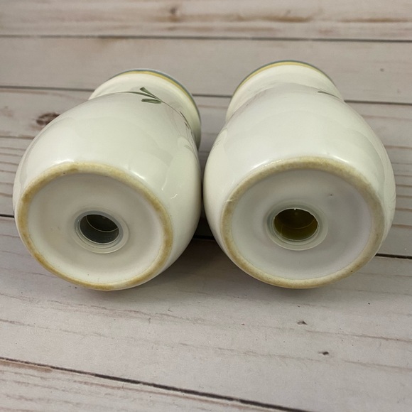 Vintage Blue Floral Salt & Pepper Shakers Yellow Blue Stripe - Picture 2 of 6